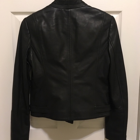 THEORY LAMBSKIN BLACK LEATHER JACKET - Picture 6 of 8